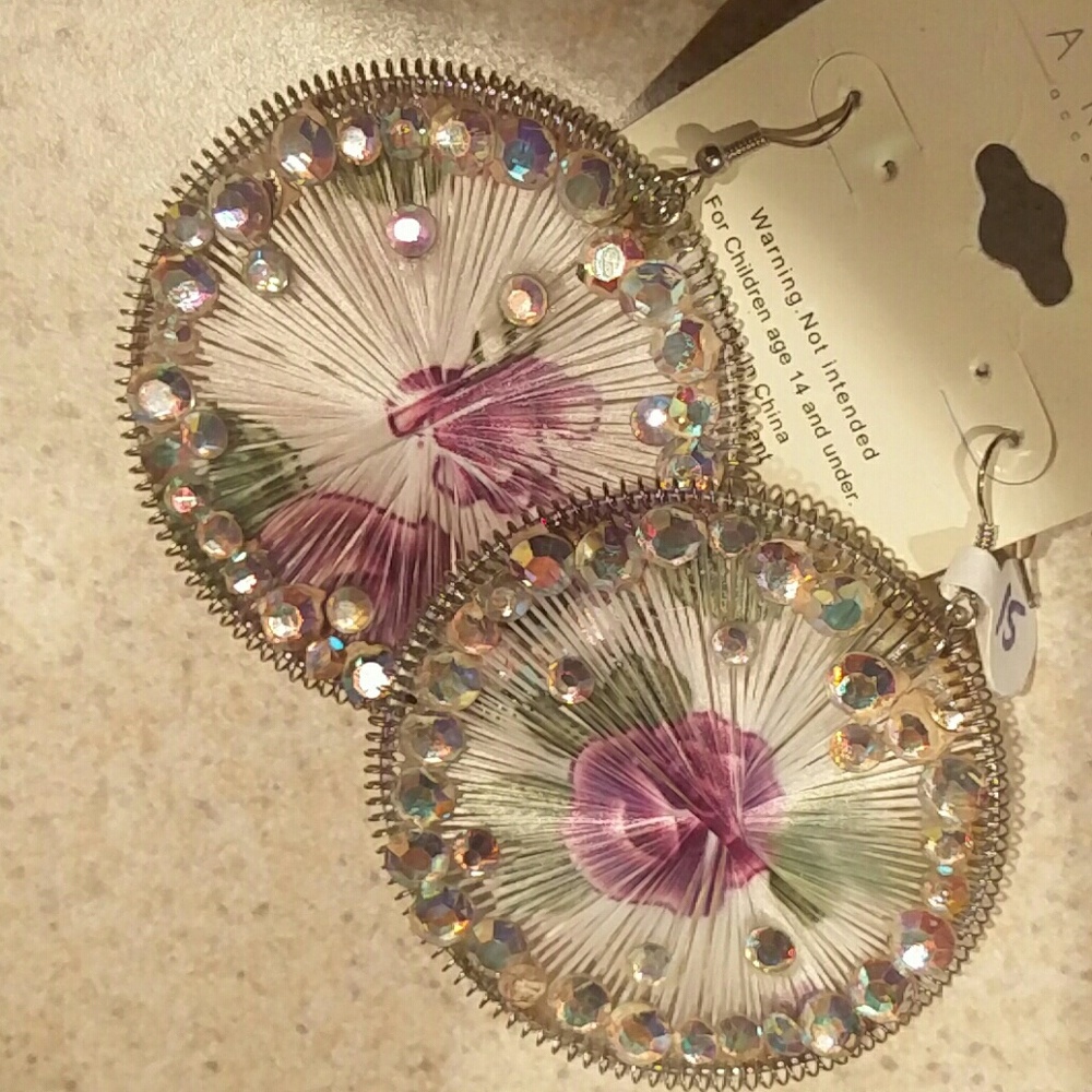3/$20 Crystal embellished hoop floral earrings